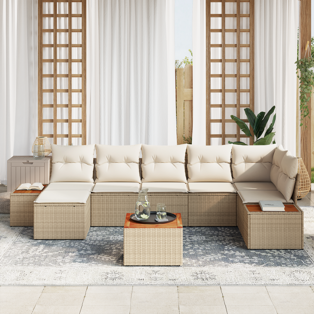 Havesofa Sæt med pude 8 pcs Beige og creme Polyrattan