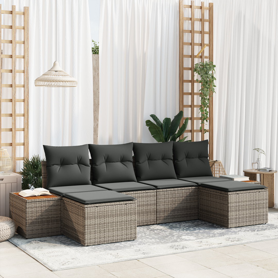 Havesofa Sæt med pude 6 pcs Grå Poly Rattan
