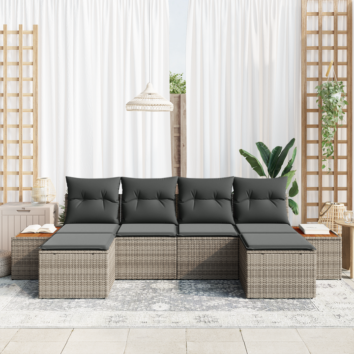 Havesofa Sæt med pude 6 pcs Grå Poly Rattan