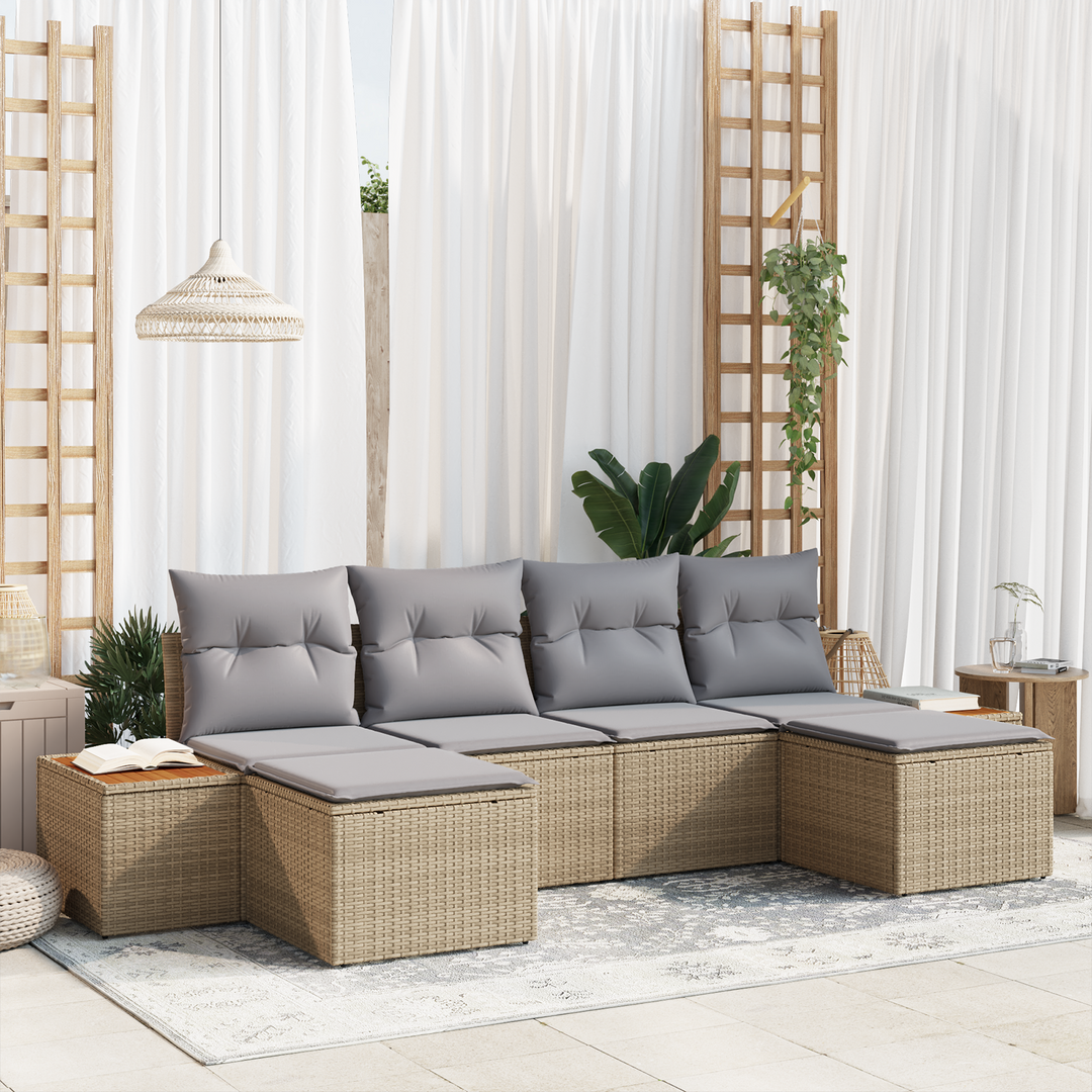 Havesofa Sæt med pude 6 pcs Beige og lys grå Poly Rattan