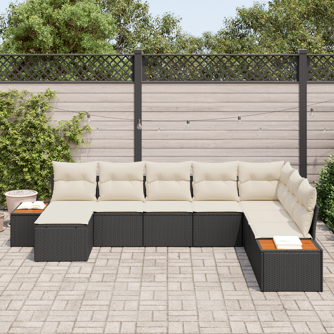 Havesofa Sæt med pude 9 pcs Sort og Cream Polyrattan