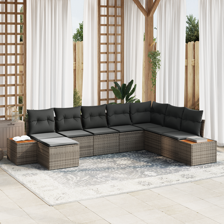 Havesofa Sæt med pude med opbevaring 9 pcs Grå Polyrattan