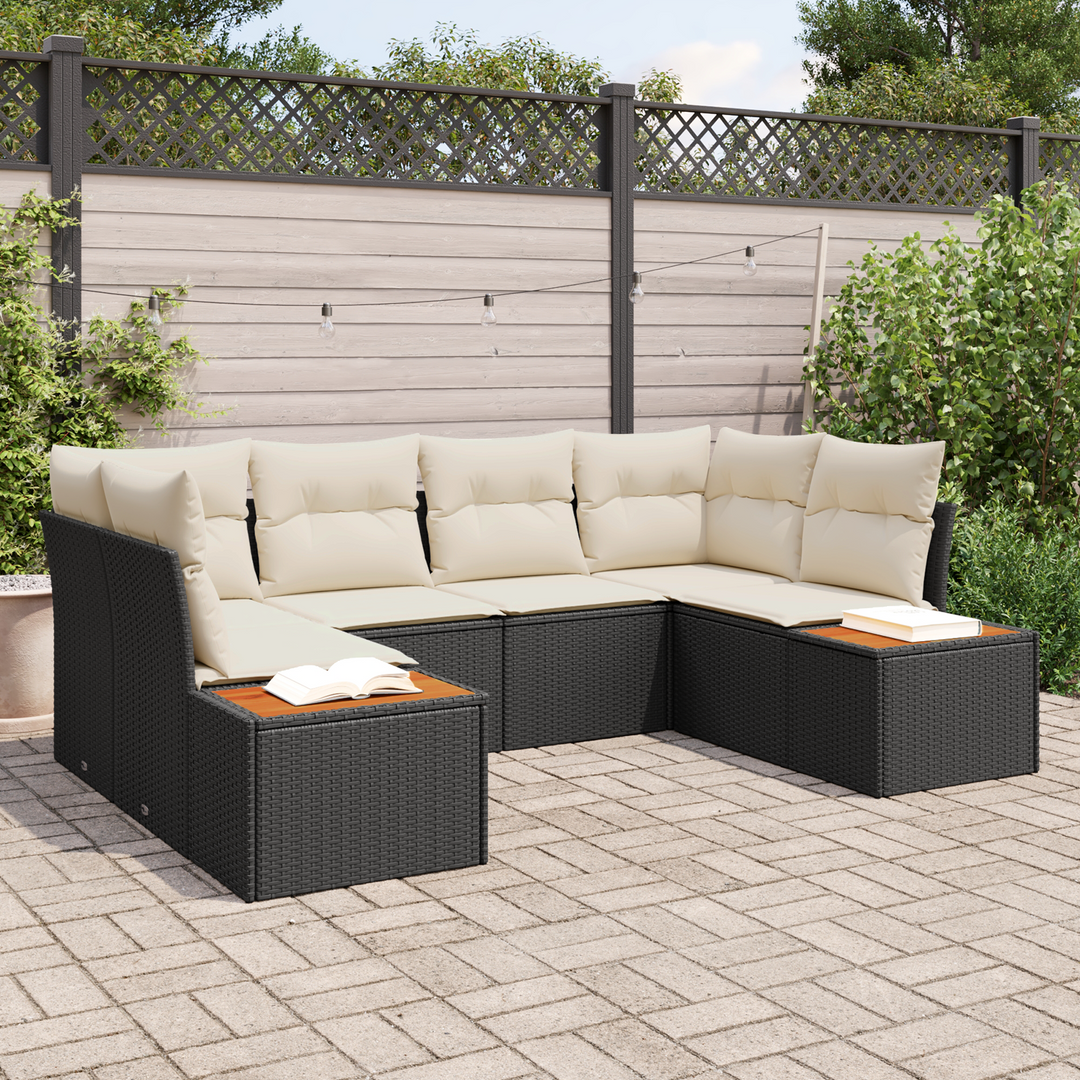 Havesofa Sæt med pude 6 pcs Sort og Cream Polyrattan