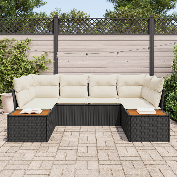 Havesofa Sæt med pude 6 pcs Sort og Cream Polyrattan