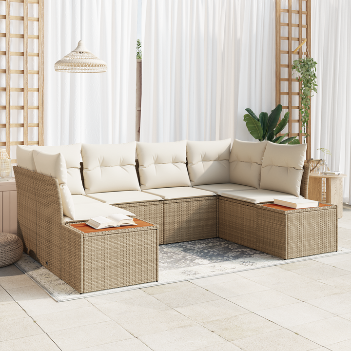 Havesofa Sæt med pude 6 pcs Beige og creme Polyrattan
