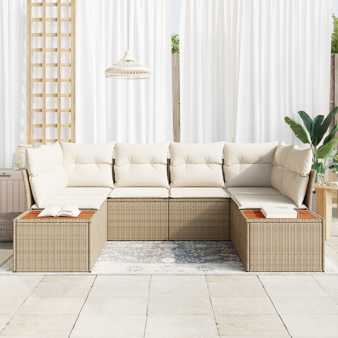 Havesofa Sæt med pude 6 pcs Beige og creme Polyrattan