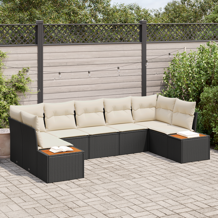 Havesofa Sæt med pude 7 pcs Sort og Cream Polyrattan