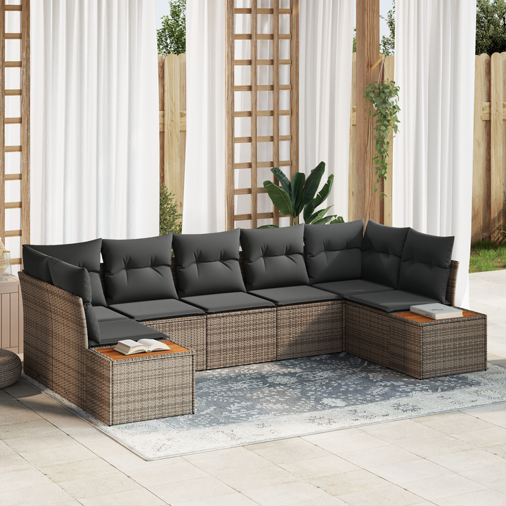 Havesofa Sæt med pude med opbevaring 7 pcs Grå Polyrattan
