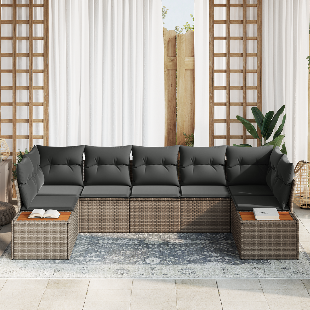 Havesofa Sæt med pude med opbevaring 7 pcs Grå Polyrattan