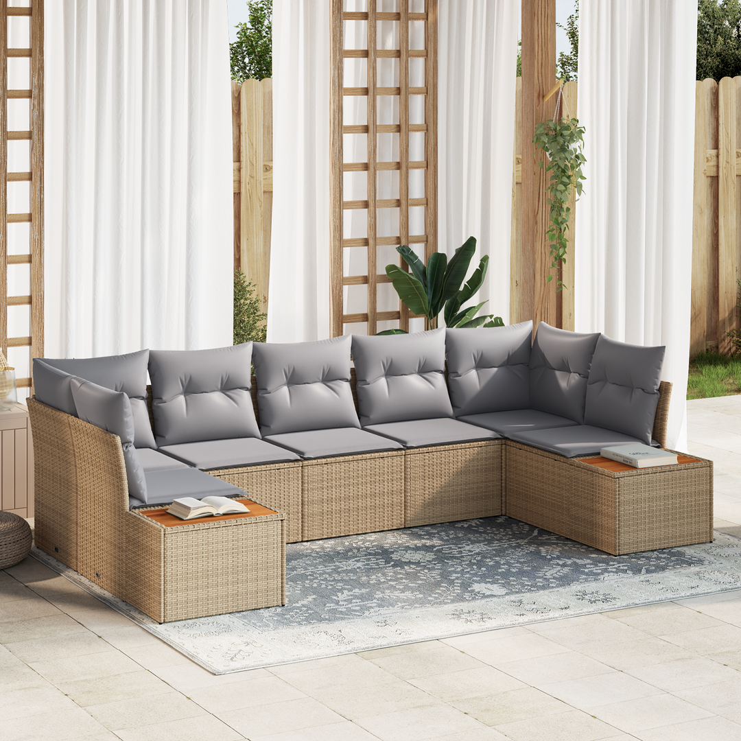 Havesofa Sæt med pude 7 pcs Beige og lys grå Polyrattan