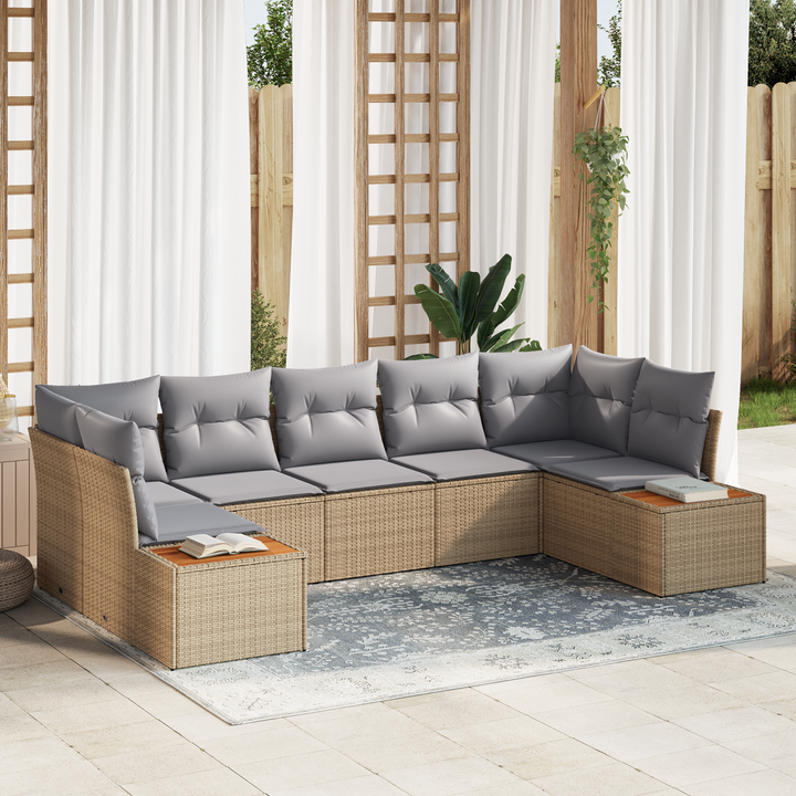 Havesofa Sæt med pude 7 pcs Beige og lys grå Polyrattan