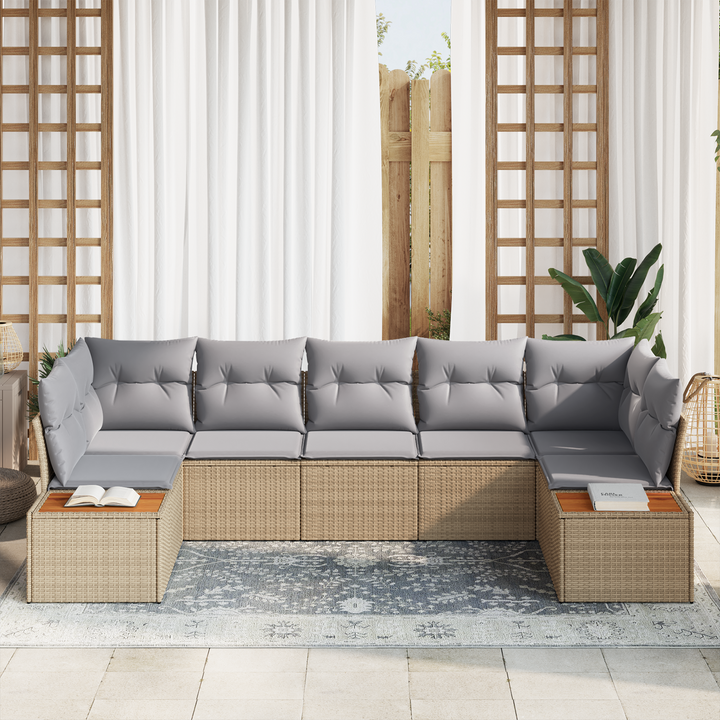 Havesofa Sæt med pude 7 pcs Beige og lys grå Polyrattan