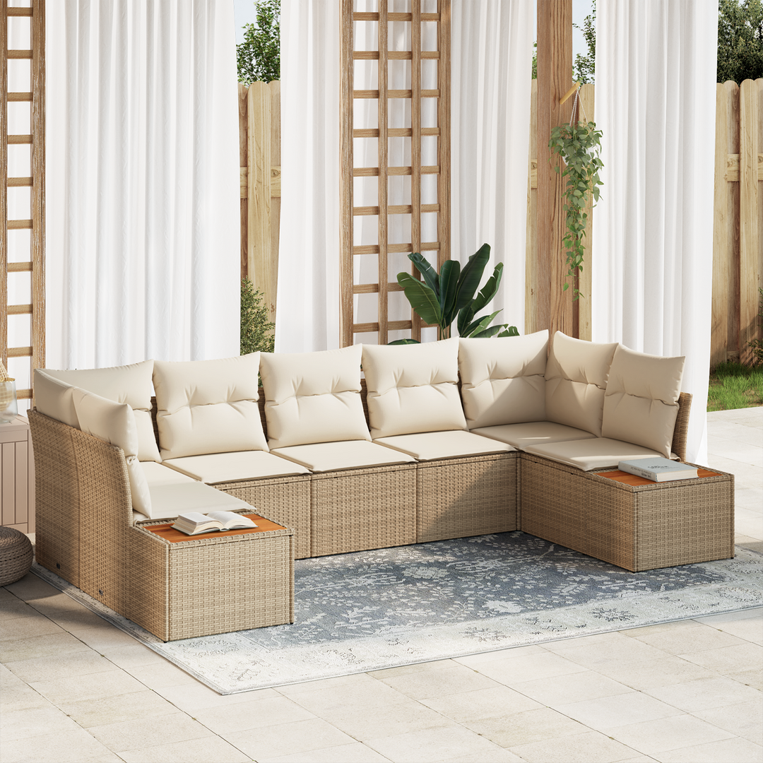 Havesofa Sæt med pude 7 pcs Beige og creme Polyrattan