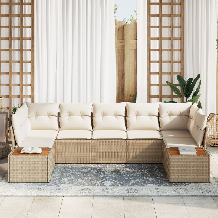 Havesofa Sæt med pude 7 pcs Beige og creme Polyrattan