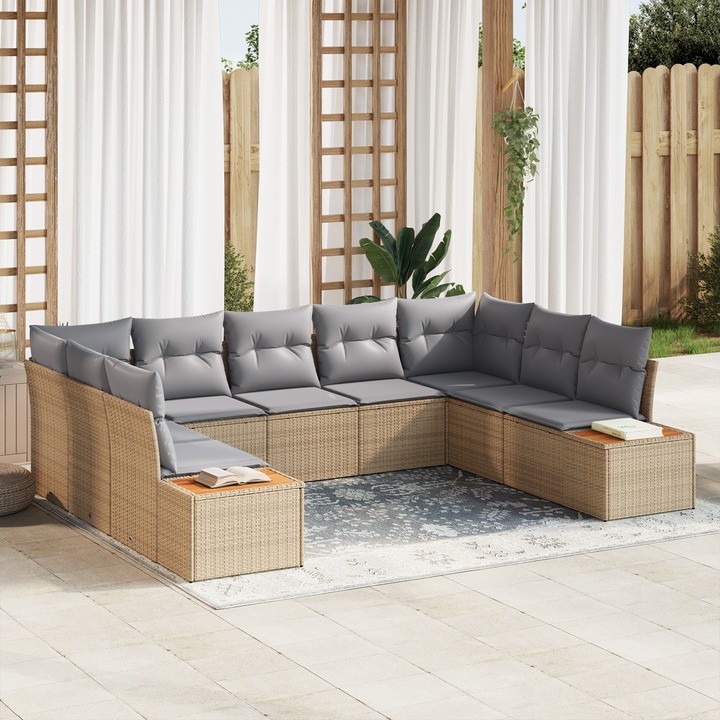 Havesofa Sæt med pude 5 pcs Beige og lys grå Polyrattan