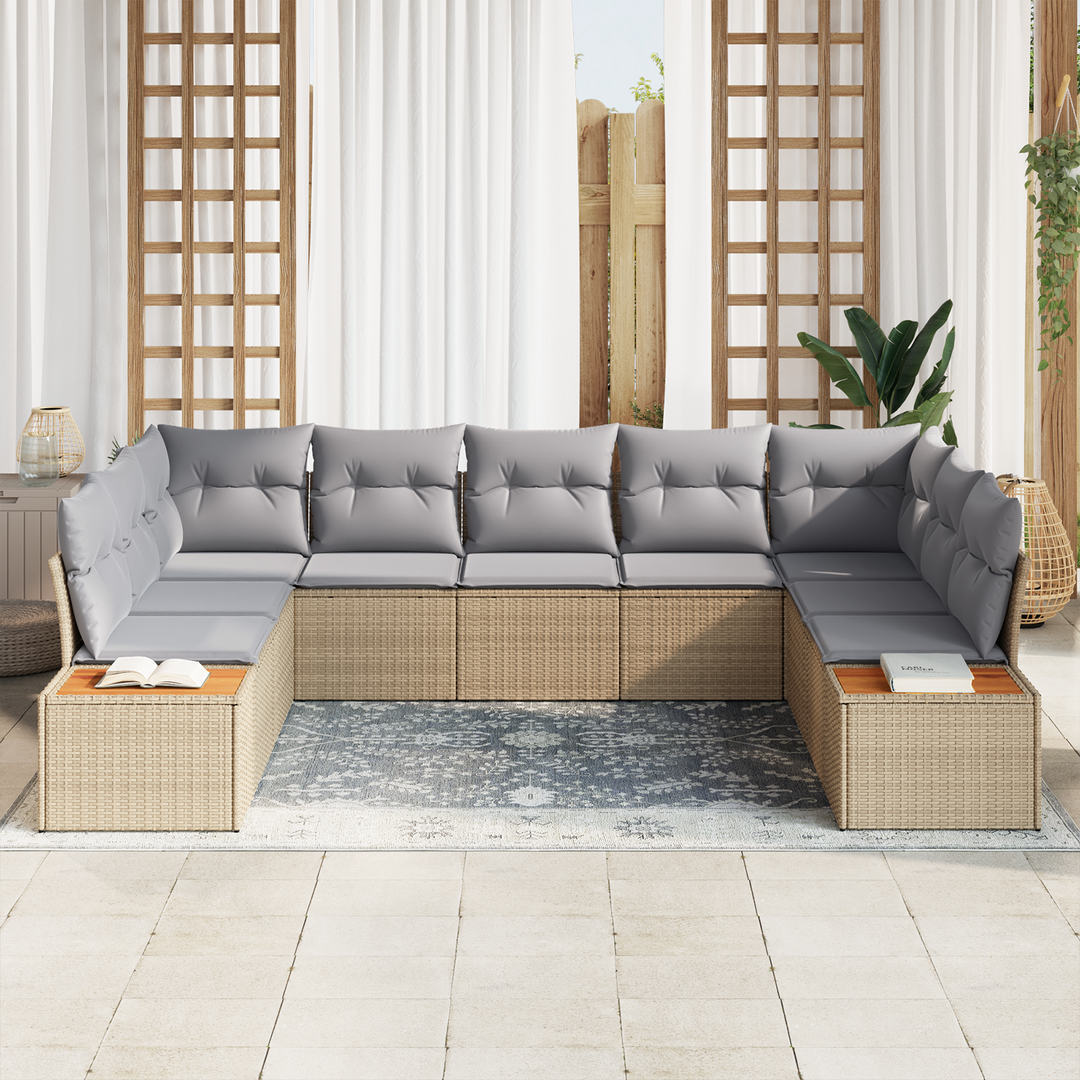 Havesofa Sæt med pude 5 pcs Beige og lys grå Polyrattan