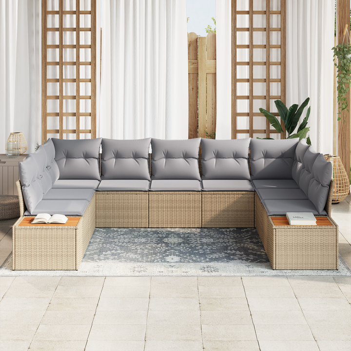 Havesofa Sæt med pude 5 pcs Beige og lys grå Polyrattan