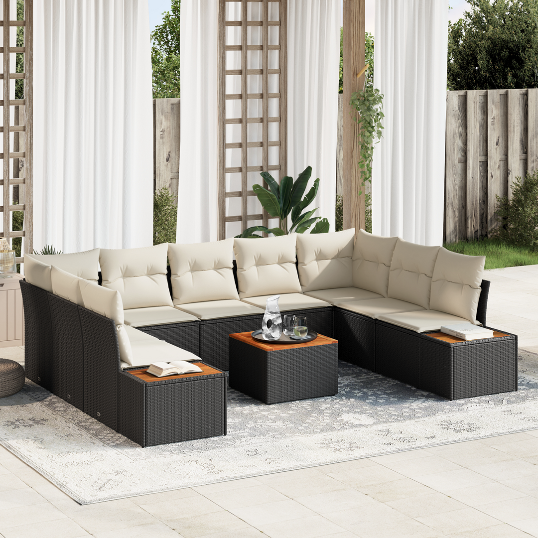 Havesofa Sæt med pude 5 pcs Sort og Cream Polyrattan