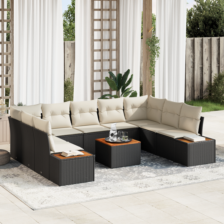 Havesofa Sæt med pude 5 pcs Sort og Cream Polyrattan