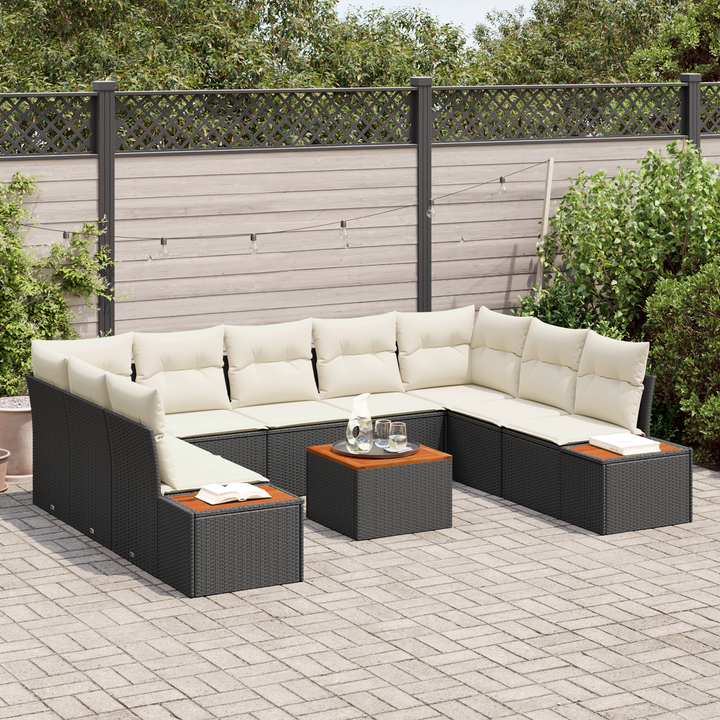 Havesofa Sæt med pude 5 pcs Sort og Cream Polyrattan