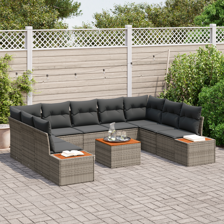 Havesofa Sæt med pude med opbevaring 5 pcs Grå Polyrattan