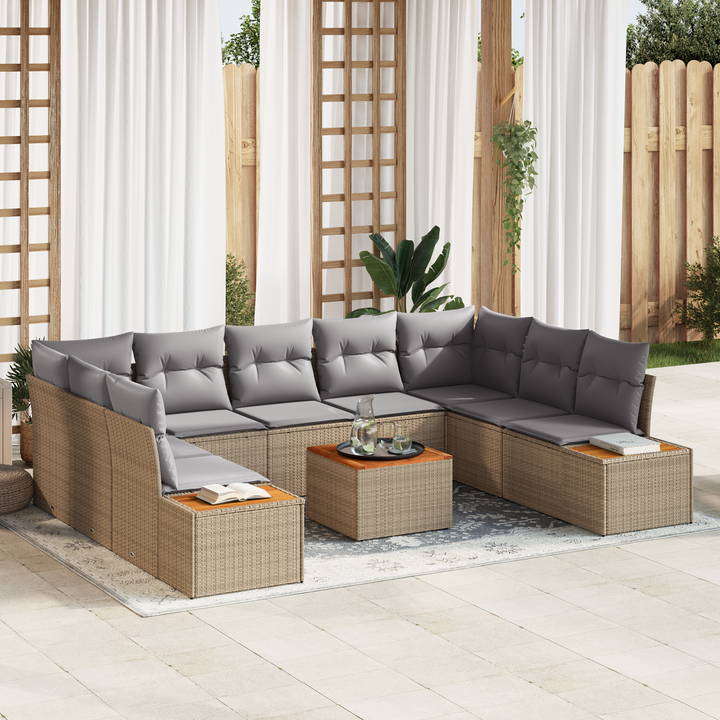 Havesofa Sæt med pude 5 pcs Beige og lys grå Polyrattan