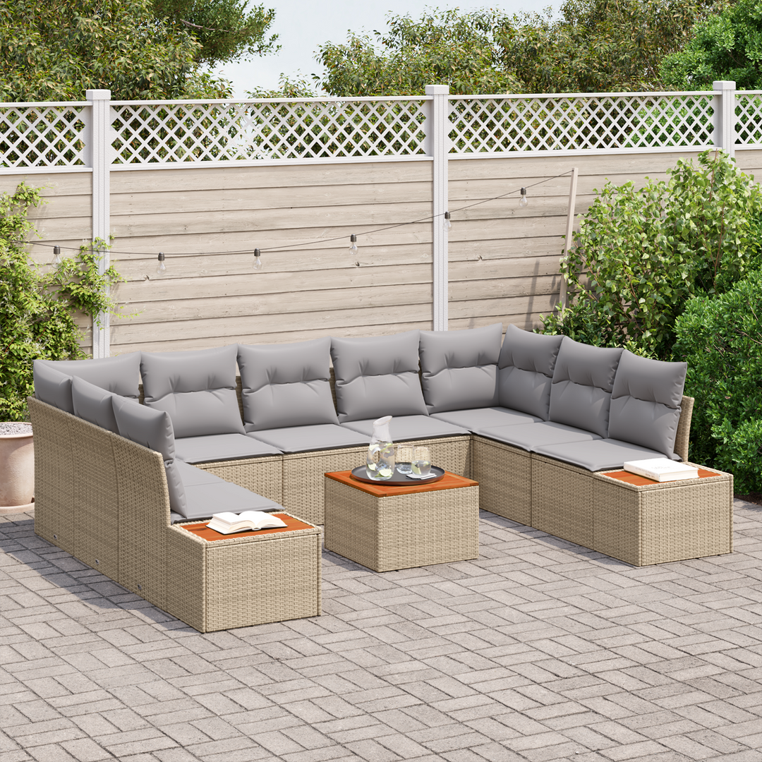 Havesofa Sæt med pude 5 pcs Beige og lys grå Polyrattan
