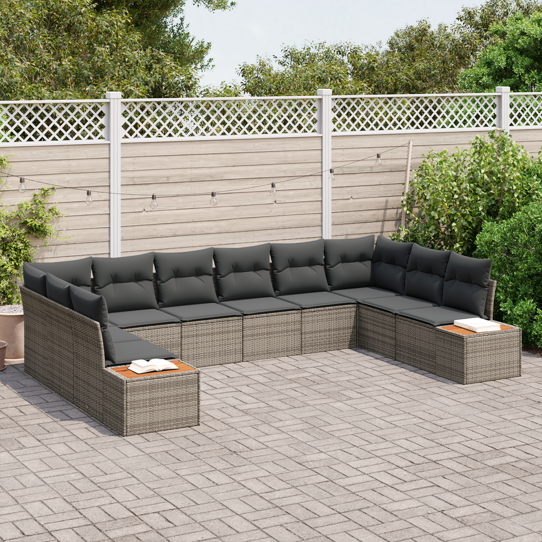 Havesofa Sæt med pude med opbevaring 10 pcs Grå Polyrattan
