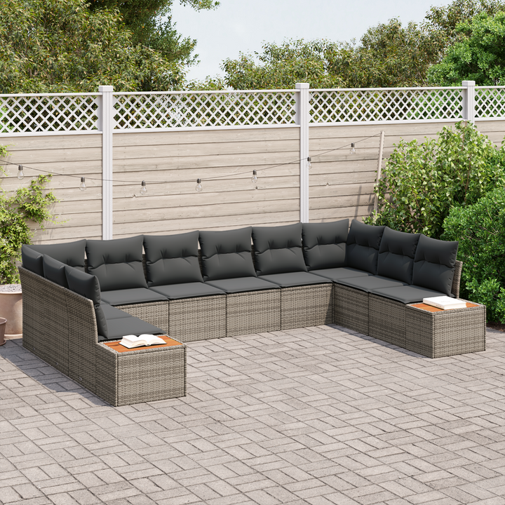 Havesofa Sæt med pude med opbevaring 10 pcs Grå Polyrattan