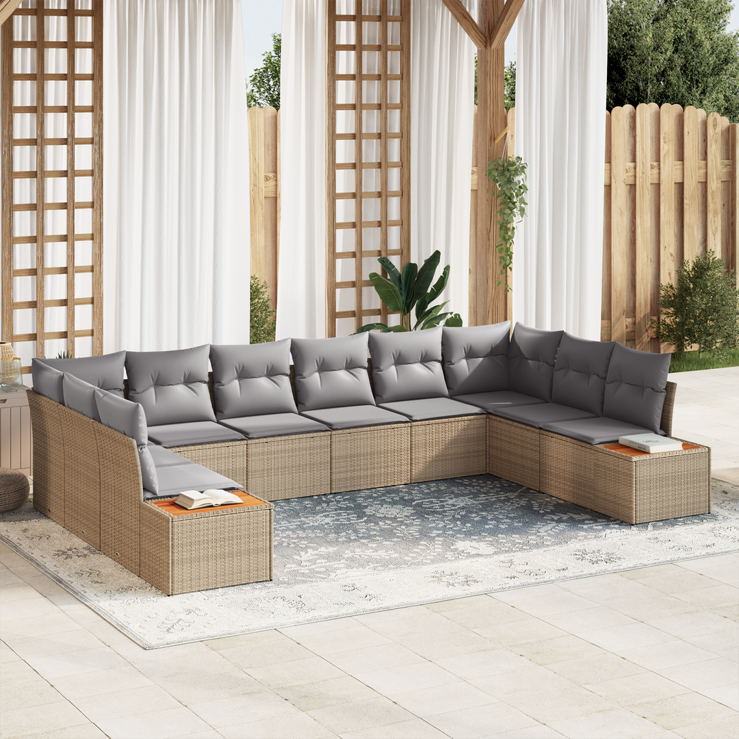Havesofa Sæt med pude 10 pcs Beige og lys grå Polyrattan
