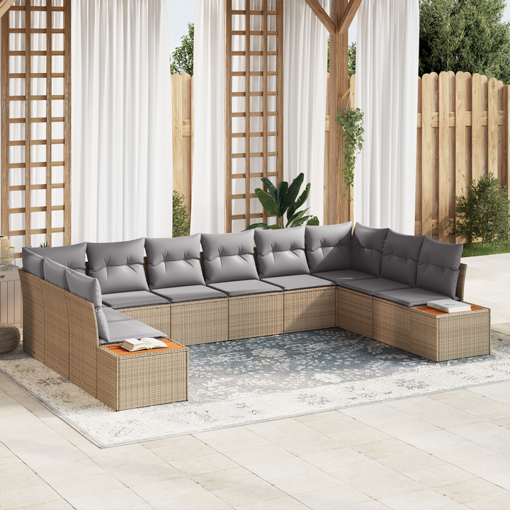 Havesofa Sæt med pude 10 pcs Beige og lys grå Polyrattan