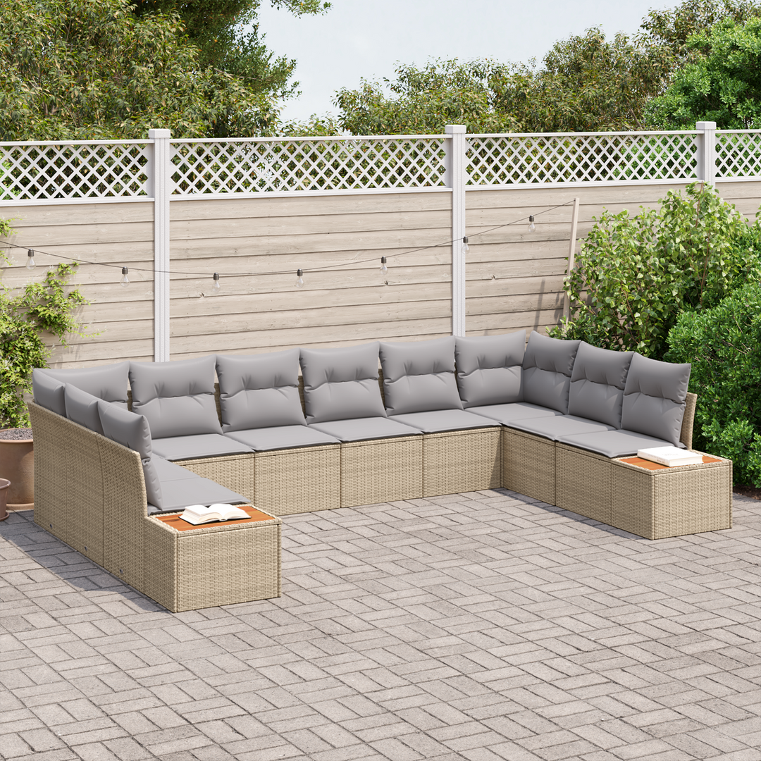 Havesofa Sæt med pude 10 pcs Beige og lys grå Polyrattan