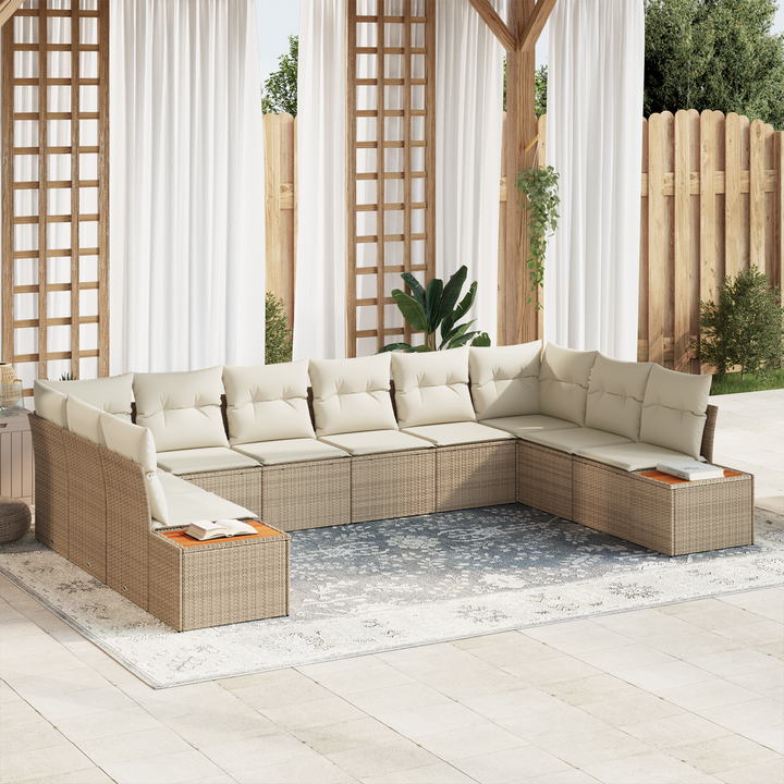 Havesofa Sæt med pude 10 pcs Beige og creme Polyrattan