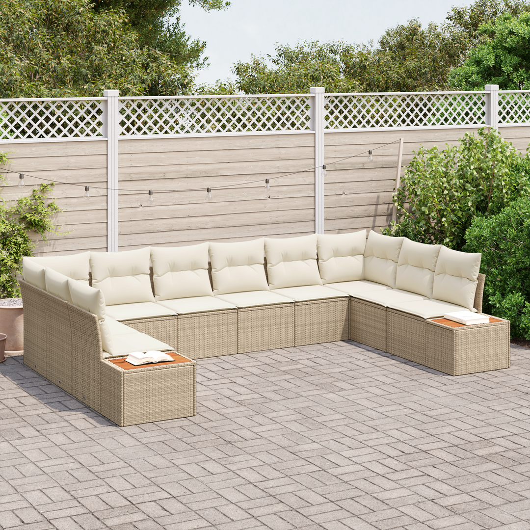 Havesofa Sæt med pude 10 pcs Beige og creme Polyrattan