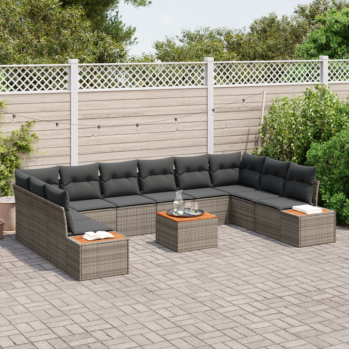 Havesofa Sæt med pude med opbevaring 10 pcs Grå Polyrattan