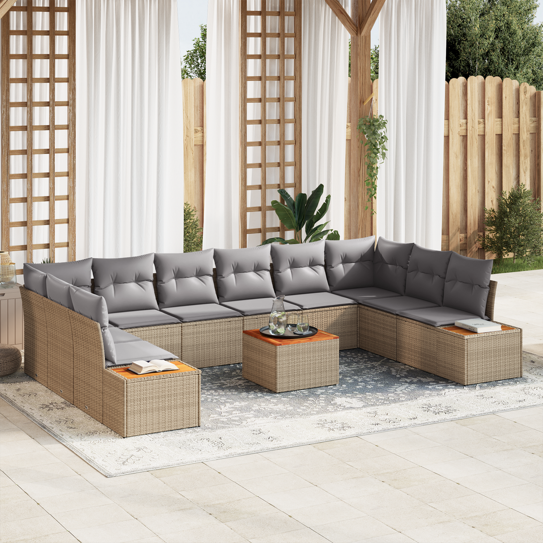 Havesofa Sæt med pude 10 pcs Beige og lys grå Polyrattan