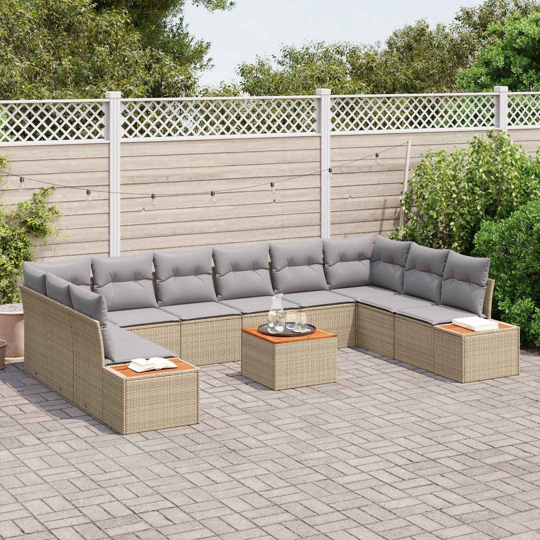 Havesofa Sæt med pude 10 pcs Beige og lys grå Polyrattan
