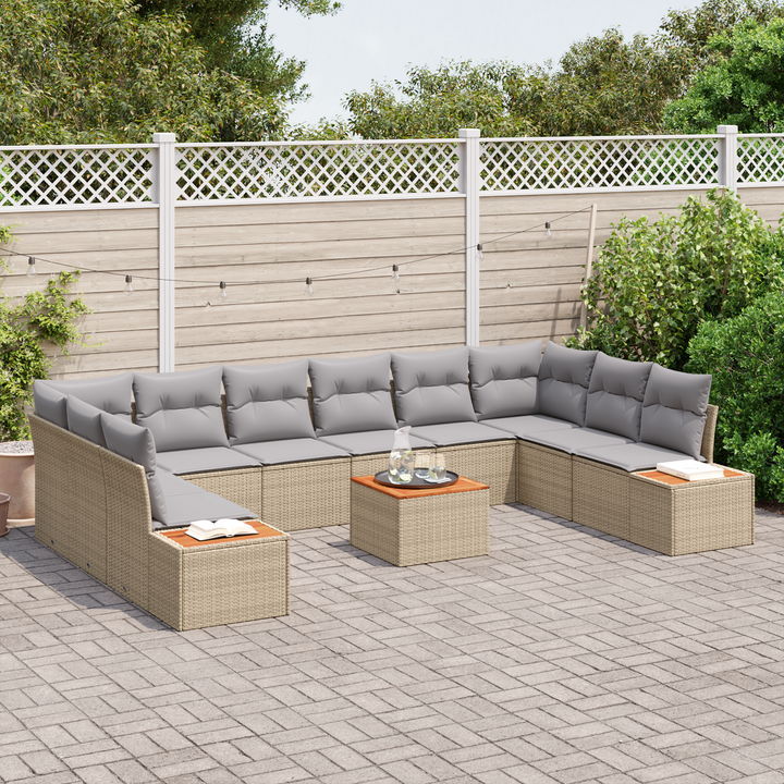 Havesofa Sæt med pude 10 pcs Beige og lys grå Polyrattan