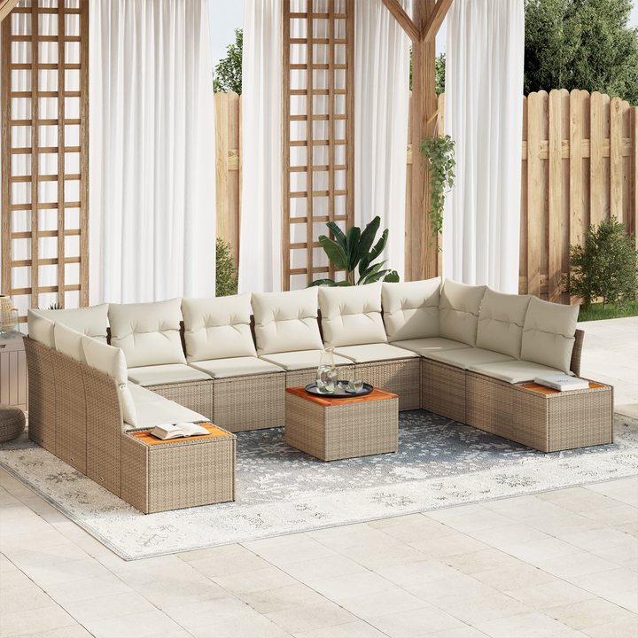 Havesofa Sæt med pude 10 pcs Beige og creme Polyrattan