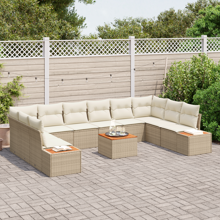 Havesofa Sæt med pude 10 pcs Beige og creme Polyrattan