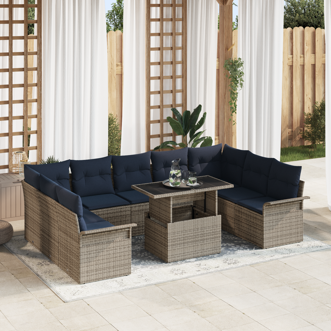 Havesofa Sæt med pude med pude 10 pcs Grå Poly Rattan