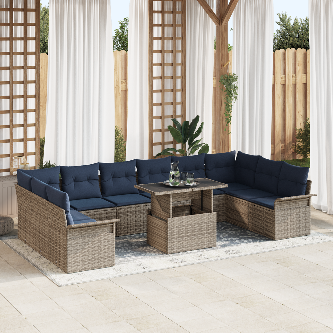 Havesofa Sæt med pude med pude 11 pcs Grå Poly Rattan