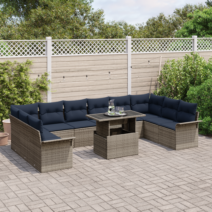 Havesofa Sæt med pude med pude 11 pcs Grå Poly Rattan