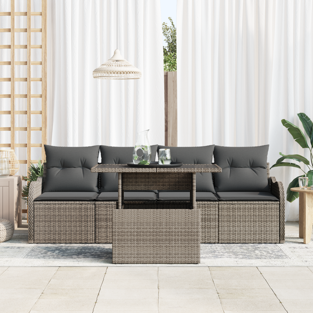 Havesofa Sæt med pude med pude 5 pcs Grå Poly Rattan