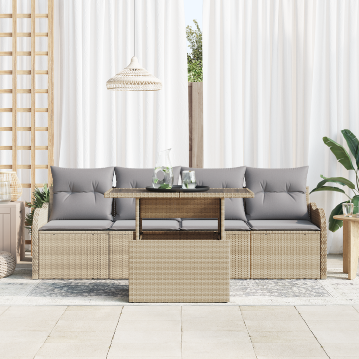 Havesofa Sæt med pude med pude 5 pcs Beige Poly Rattan