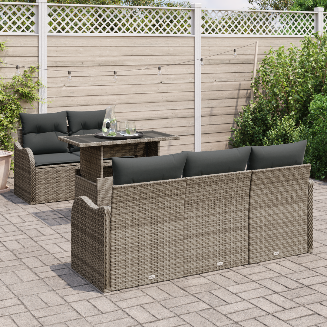 Havesofa Sæt med pude med pude 6 pcs Grå Poly Rattan