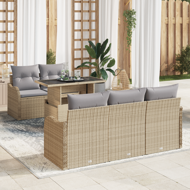 Havesofa Sæt med pude med pude 6 pcs Beige Poly Rattan