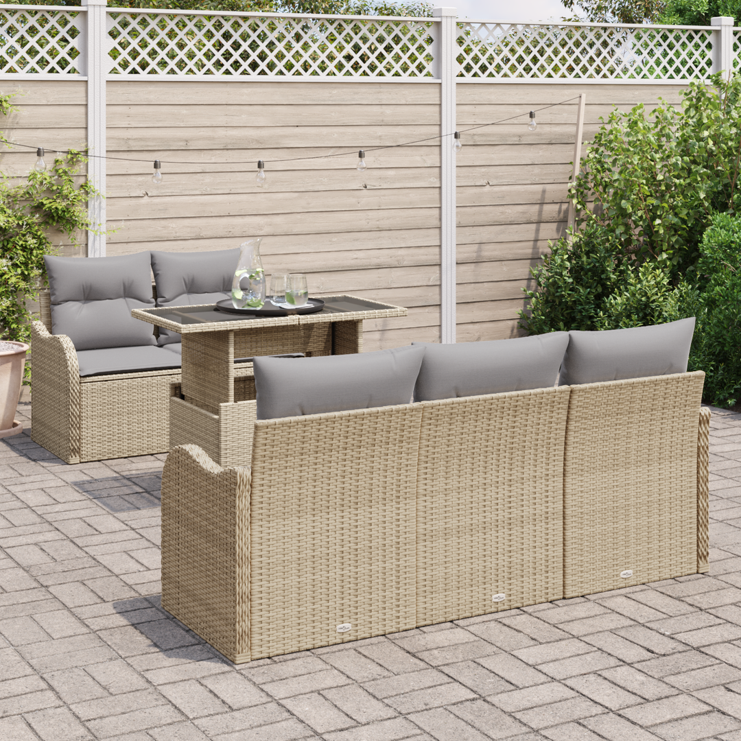 Havesofa Sæt med pude med pude 6 pcs Beige Poly Rattan