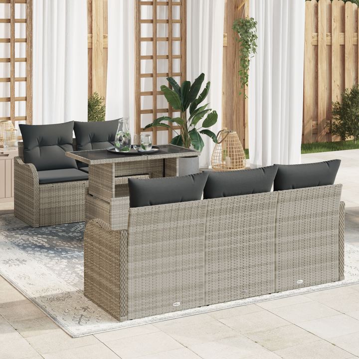 Havesofa Sæt med pude med pude 6 pcs Lysegrå Poly Rattan