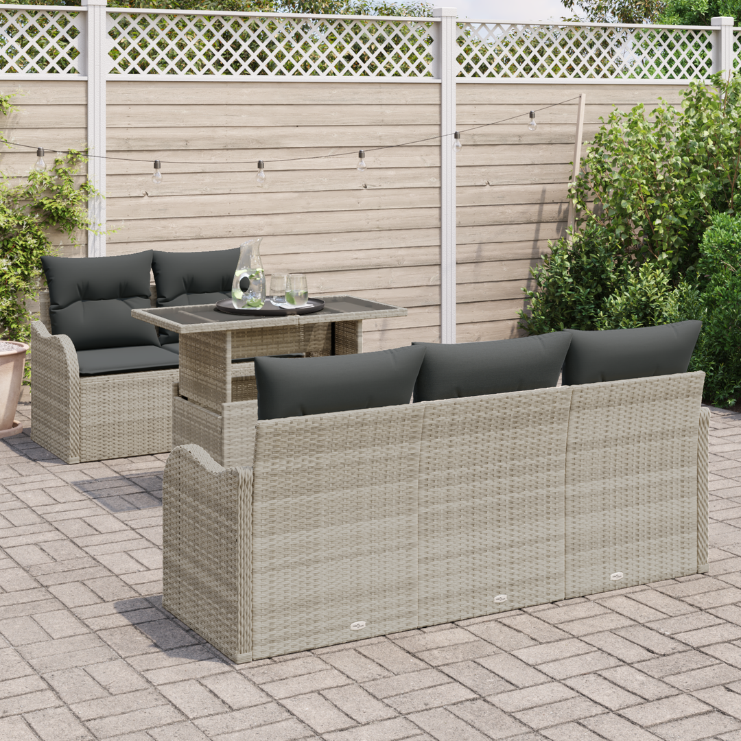 Havesofa Sæt med pude med pude 6 pcs Lysegrå Poly Rattan